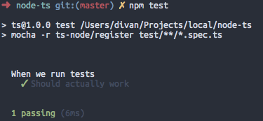 Screenshot of npm test output